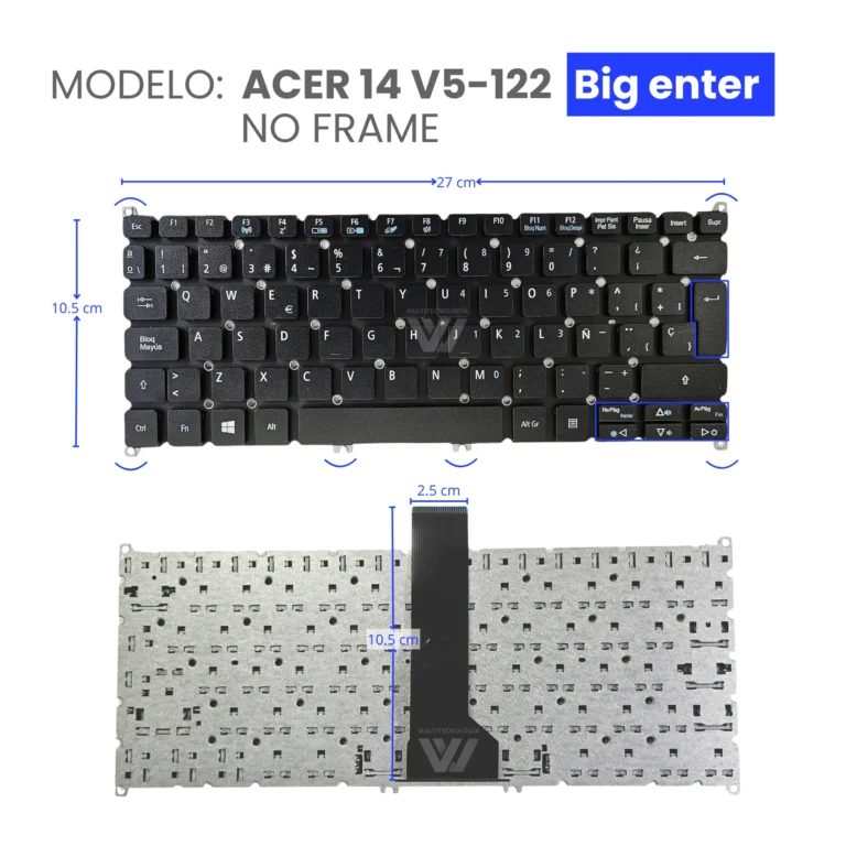 Teclado para Acer 14 V5-122 Compatible con 725 No Frame Big Enter