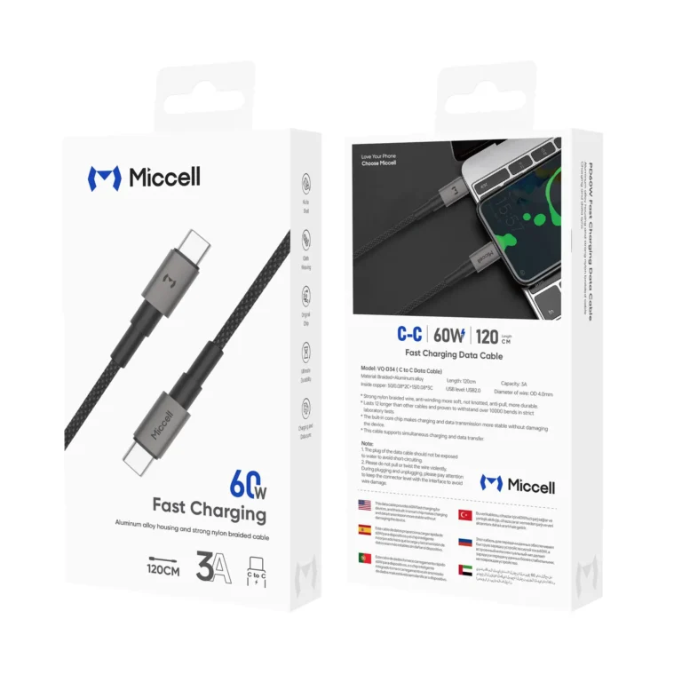 CABLE USB TIPO C A TIPO C 60W 3A L=1.2m