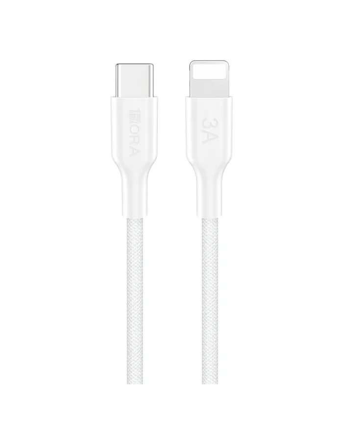 CABLE USB TIPO C a LIGHTNING 3A BLANCO ENMALLADO L=1M 1HORA