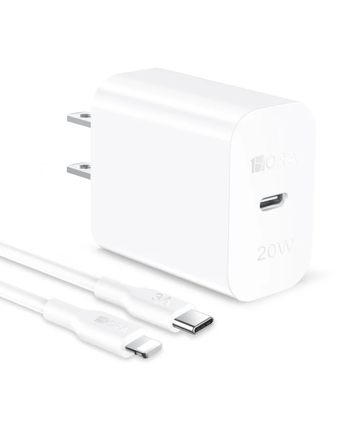 COMBO CARGADOR TIPO C 20W + CABLE USB TIPO C A LIGHTNING BLANCO GAR154B 1HORA