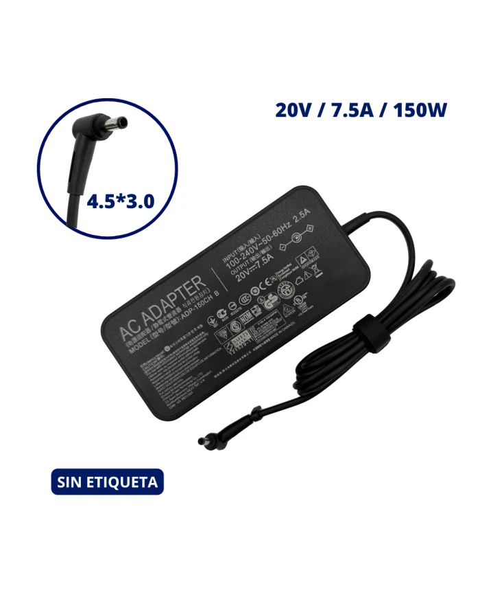 CARGADOR PARA ASUS 20V 7.5A PLUG 4.5x3.0